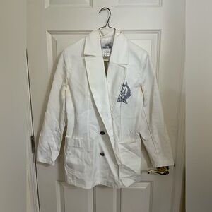 Vintage White Blazer with Dolphin Embroidery